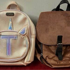 Justice Rose Gold Unicorn Mini and Brown Faux Suede Mini Backpack lot